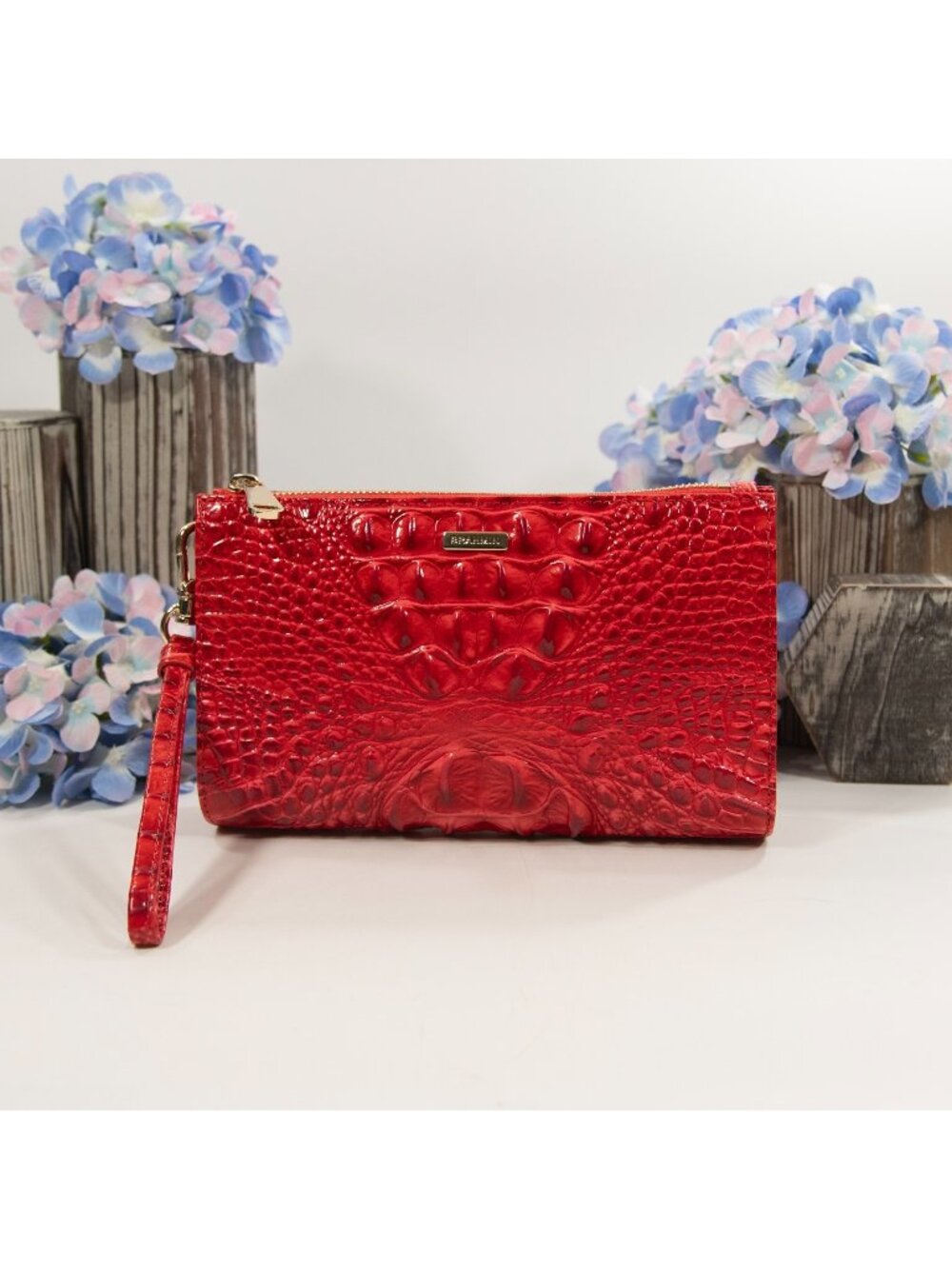 Brahmin Sriracha Red Melbourne Leather Daisy Clutch Wristlet NWT